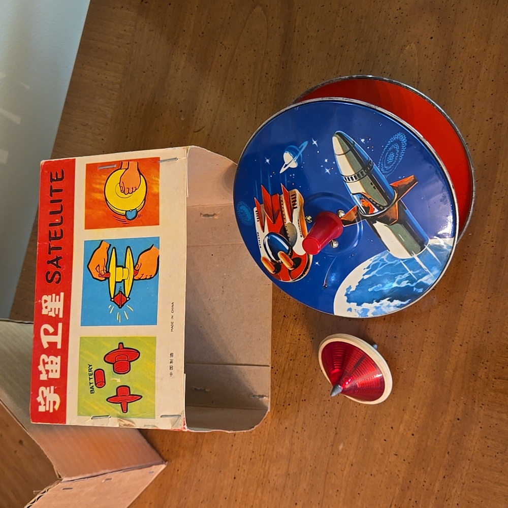 Vintage Mystery Action Satellite Tin Toy in original box